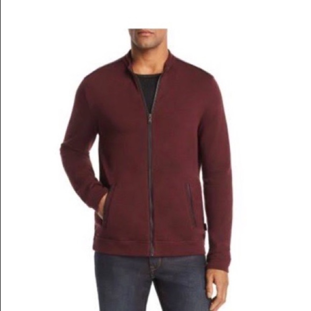 John Varvatos Faux Leather-Trimmed Zip Front Track Jacket, size L